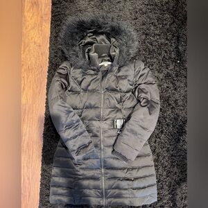DKNY Black Hooded Puffer Coat